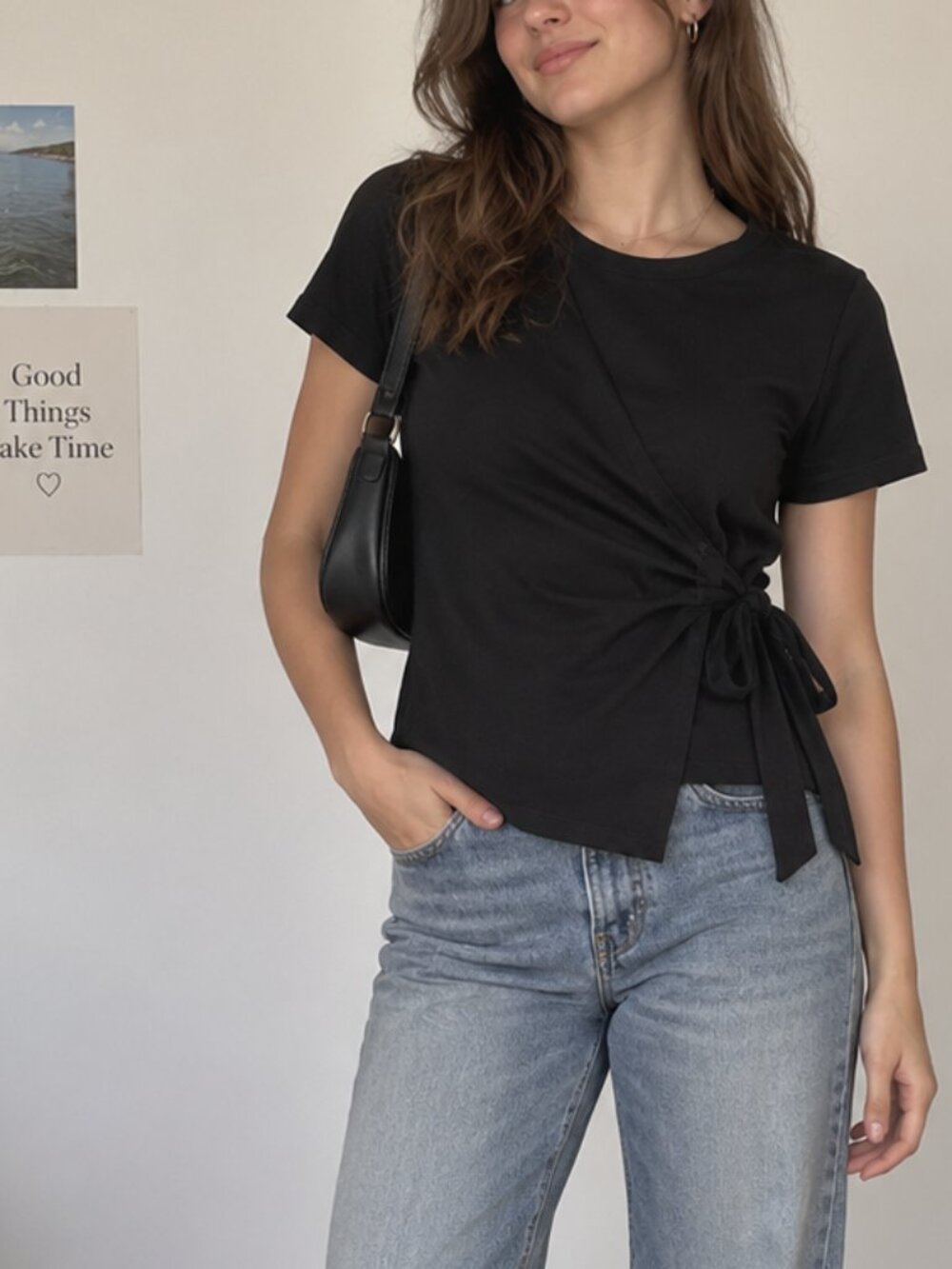 Black Tie-Side Blouse